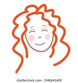 Vector Hand Drawn Red Haired Girl Illustration. Cute Childish Clip Art Isolated On White Background. Curly Ginger Hair Child Face.