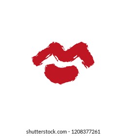 Vector hand drawn red lips symbol, logo element template. Simple minimal lines style
