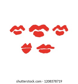 Vector hand drawn red lips set symbols, logo element templates. Simple minimal lines style