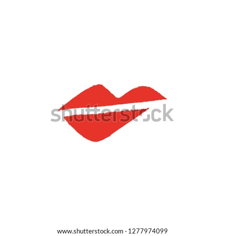 Vector hand drawn red lips liss brush symbol, logo. Picture, label, print for clothes and other, element for design and other