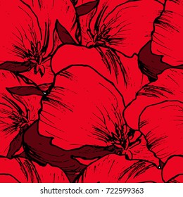Vector hand drawn red poppy flower pattern seamless  background wallpaper, textile, fabric