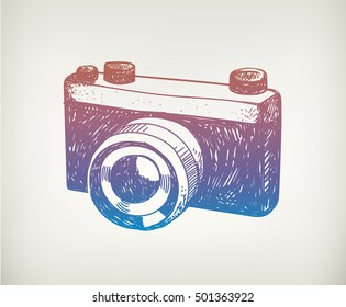 Vector hand drawn retro camera. Hipster illustration. Use as card, t-shirt print