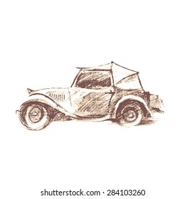 Vector hand drawn retro car on white background