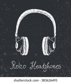 vector hand drawn retro headphones, earphones isolated. Hand drawn illustration, poster, print. Hipster