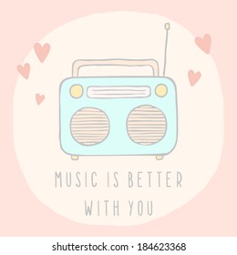 Vector hand drawn retro radio love card