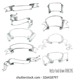 Vector hand drawn retro ribbons