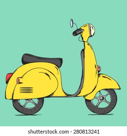 Vector hand drawn retro scooter in color