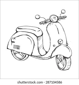 Vector hand drawn retro scooter black & white