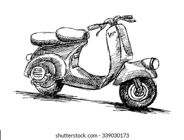 Vector hand drawn retro scooter black & white