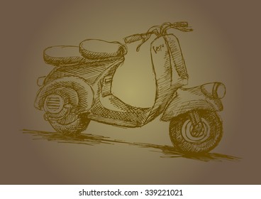 Vector hand drawn retro scooter.