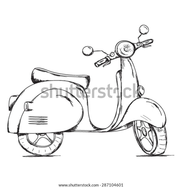 Vector Hand Drawn Retro Scooter Black Stock Vector (Royalty Free) 287104601