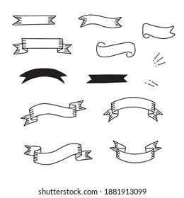 Vector hand drawn ribbon frame illustration set