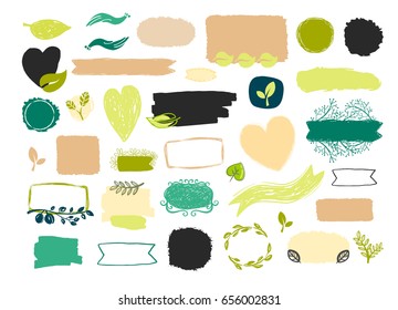 Vector hand drawn ribbons, banners, hearts, circles and design elements