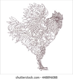 vector hand drawn rooster isolated on white, illustration for coloring