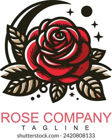 Vector hand drawn rose silhouette logo