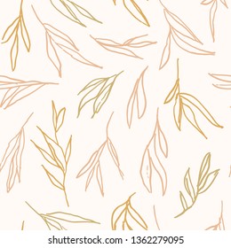 Vector hand drawn rough leaves botanical seamless pattern. Stylish artistic creative background. Feminine abstract gift wrapping paper and apparel print.