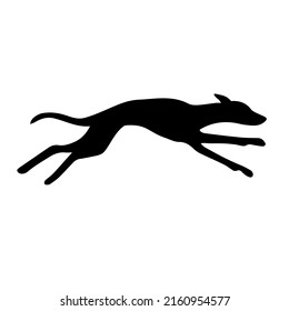 Vector hand drawn running whippet dog silhouette isolated on white background