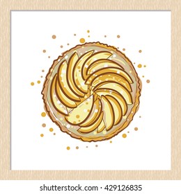 Vector hand drawn rustic apple pie. Cute artistic decoration for bakery menu background, market, shop, cafe design in watercolor style. Isolated art on white background.