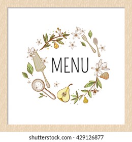 Vector hand drawn rustic confectionery menu. Cute artistic decoration for bakery menu background, market, shop, cafe design in watercolor style. Isolated art on white background.