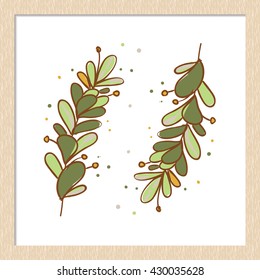 Vector hand drawn rustic hop branch. 