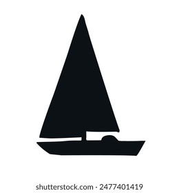 Vector hand drawn sail boat silhouette isolated on white background