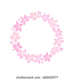 Vector hand drawn sakura wreath. Beautiful floral design elements, ink drawing, graphic style.