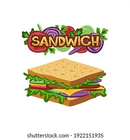 Vector hand drawn sandwich. Fast food and unhealthy food isolated on white background. Restaurant menu icon
