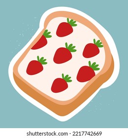 Vector hand drawn sandwich with strawberry jam isolated on white. Doodle lunch sticker with bread and berries
