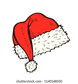 vector hand drawn santa hat isolated on white