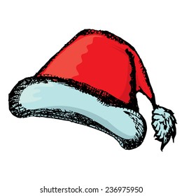 vector hand drawn santa hat isolated on white