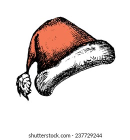 vector hand drawn santa hat isolated on white