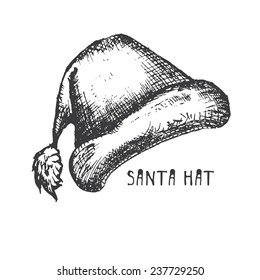 vector hand drawn santa hat isolated on white