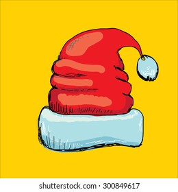 vector hand drawn santa hat isolated on white. funky santa hat doddle style image