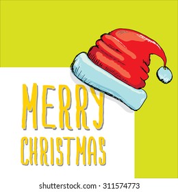 vector hand drawn santa hat isolated on white. funky santa hat doddle style image. merry christmas card design template