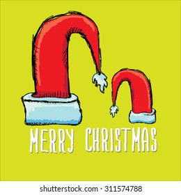 vector hand drawn santa hat isolated on white. funky santa hat doddle style image. merry christmas card design template