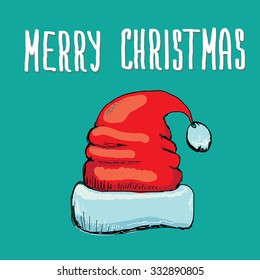 vector hand drawn santa hat . funky santa hat doddle style image. merry christmas card design template