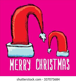vector hand drawn santa hat . funky santa hat doddle style image. merry christmas card design template