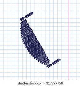 Vector hand drawn saw icon on copybook . Industrial equipment 