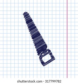Vector hand drawn saw icon on copybook . Industrial equipment 