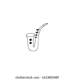 Vector hand drawn saxophone icon. Isolated music logo element. For business identity and branding, for music shops and cafe, for musicians, jazz performers and singers.