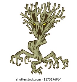 Vector hand drawn scary monster tree. Cartoon illustration for Halloween design