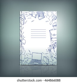 Vector hand drawn school book cover template. Modern backgrounds for poster, print, flyer, book, booklet, brochure and leaflet design. Editable graphic collection in light blue colors