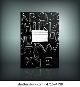 Vector hand drawn school book cover template. Modern black and white background with chalk writing for poster, print, flyer, book, booklet, brochure and leaflet design. Editable graphic illustration