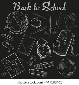 Vector Hand Drawn School chalk sketch chalkboard doodle collection. Back to school