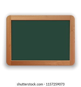 Vector hand drawn school green blackboard with wooden frame and drop shadow. Isolated on white background. Clipping paths included.