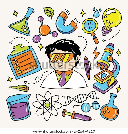 Vector hand drawn Science Doodle Elements objects and symbols