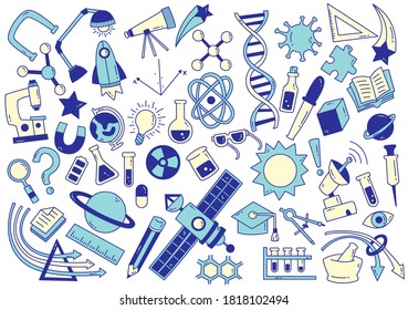 Vector hand drawn Science theme Doodle Elements, objects and symbols