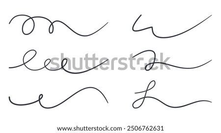 Vector hand drawn scribbles signature vector. Ink pen lines, simple doodles with marker. Editable stroke thin line black set.
