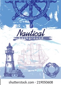 vector hand drawn sea elements on paint background
