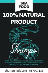 Vector hand drawn sea food card. Vintage style poster. Retro sketch background. Template. Chalkboard.